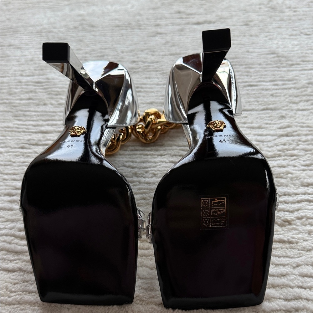 Versace Silver Heels with Gold Chain Accents size 41 - Picture 8 of 15